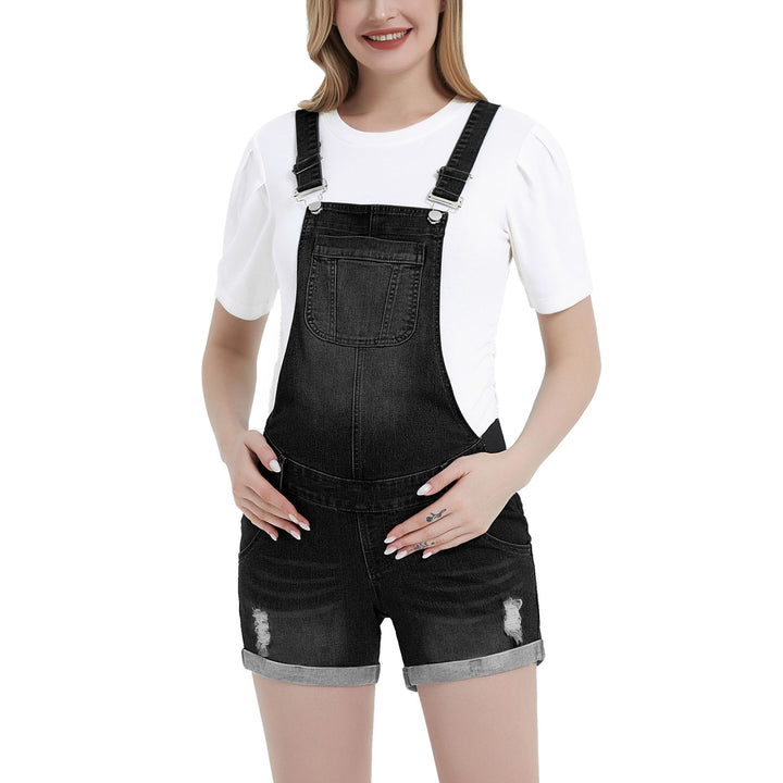 Denim Maternity Shorts with Adjustable Buckle Straps