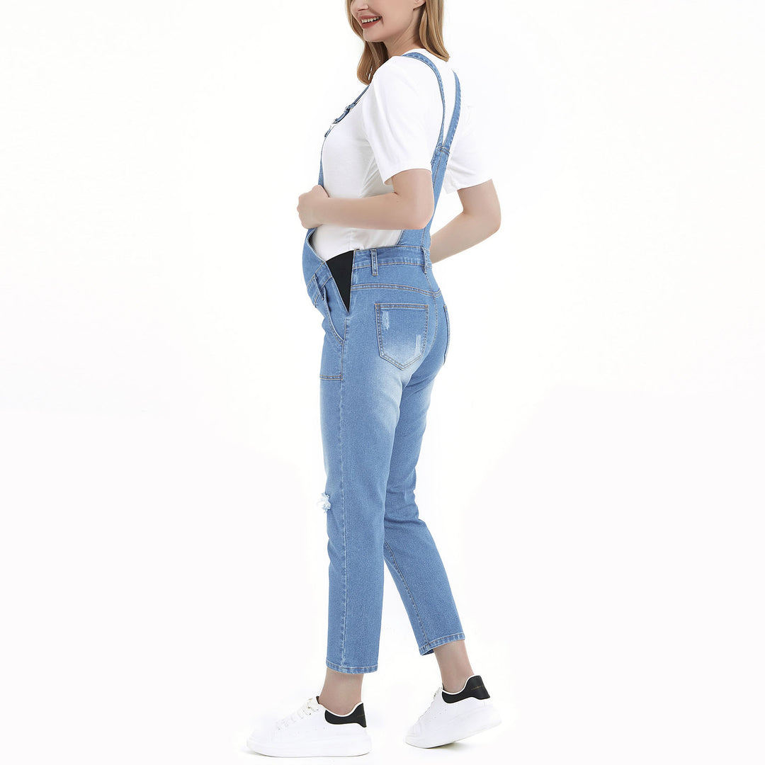 Denim Maternity Jumpsuit with Front Pocket