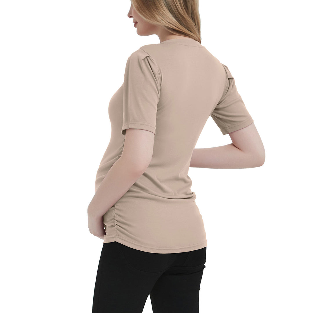 Puff Short Sleeves Round Neck Slim Fitted Maternity Top