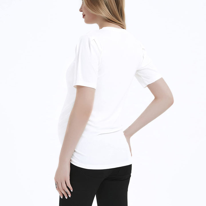 Puff Short Sleeves Round Neck Slim Fitted Maternity Top