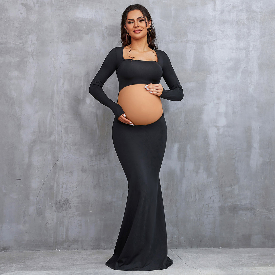 Long Sleeve Sexy Cut-Out Backless Maternity Maxi Dress for PhotoShooting
