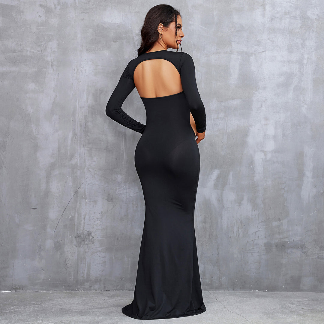 Long Sleeve Sexy Cut-Out Backless Maternity Maxi Dress for PhotoShooting