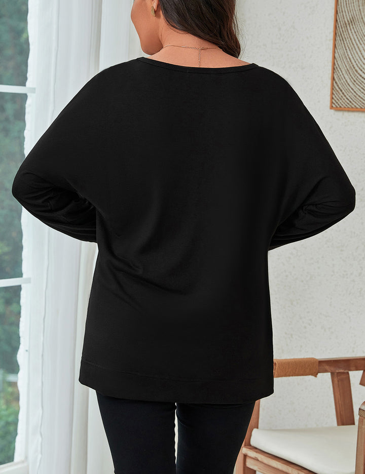 Round Loose Long Sleeve Split Side Maternity Shirt