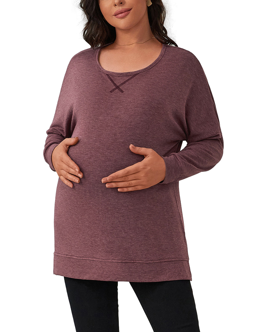 Round Loose Long Sleeve Split Side Maternity Shirt