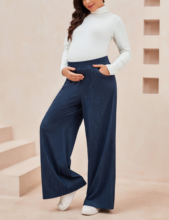 Wide Leg Stretchy Maternity Jeans Pants with Pockets