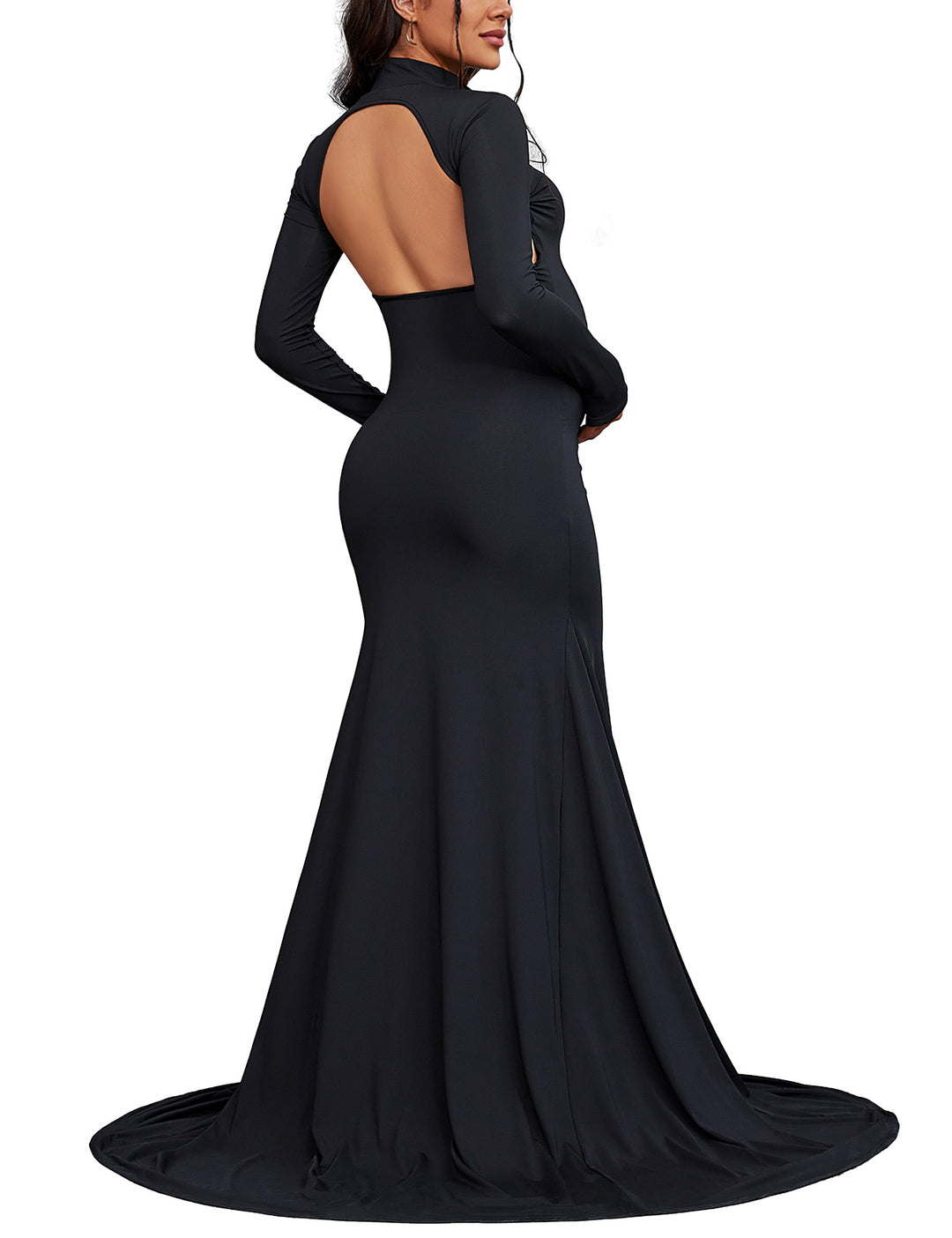Back Cut-out Long Sleeve Maternity Maxi Dress Photoshooting