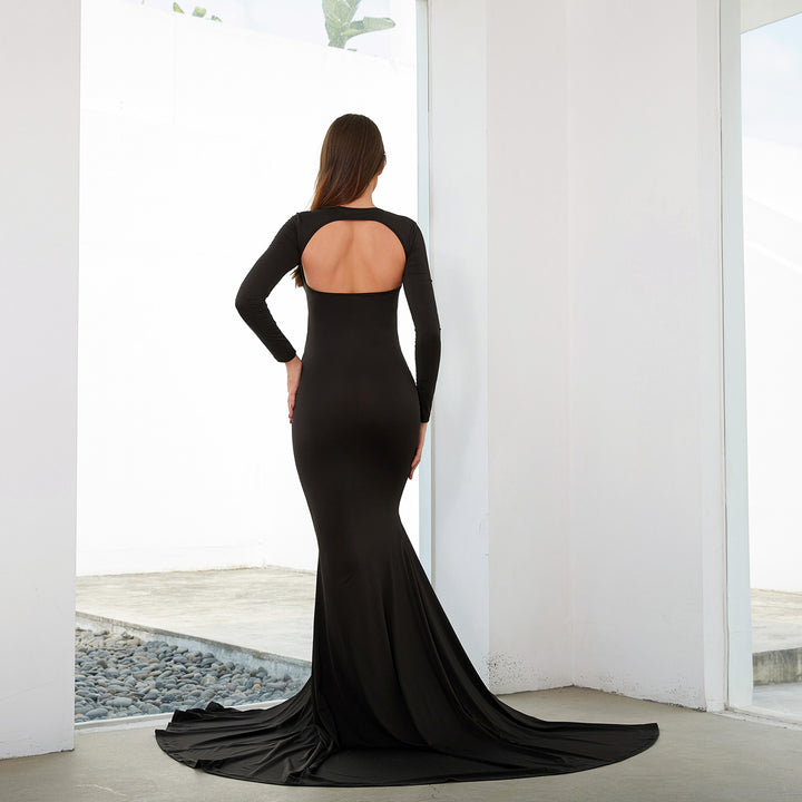 Cut-Out Backless Side Split Maternity Maxi Gown for Photoshoot