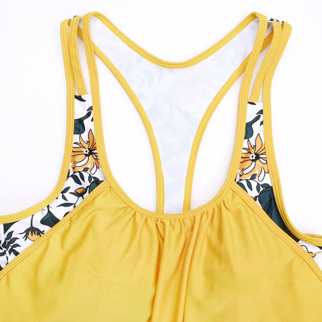 Yellow Leaves Pattern Tank Top with Shorts Pregnancy Two Pieces Swimwear