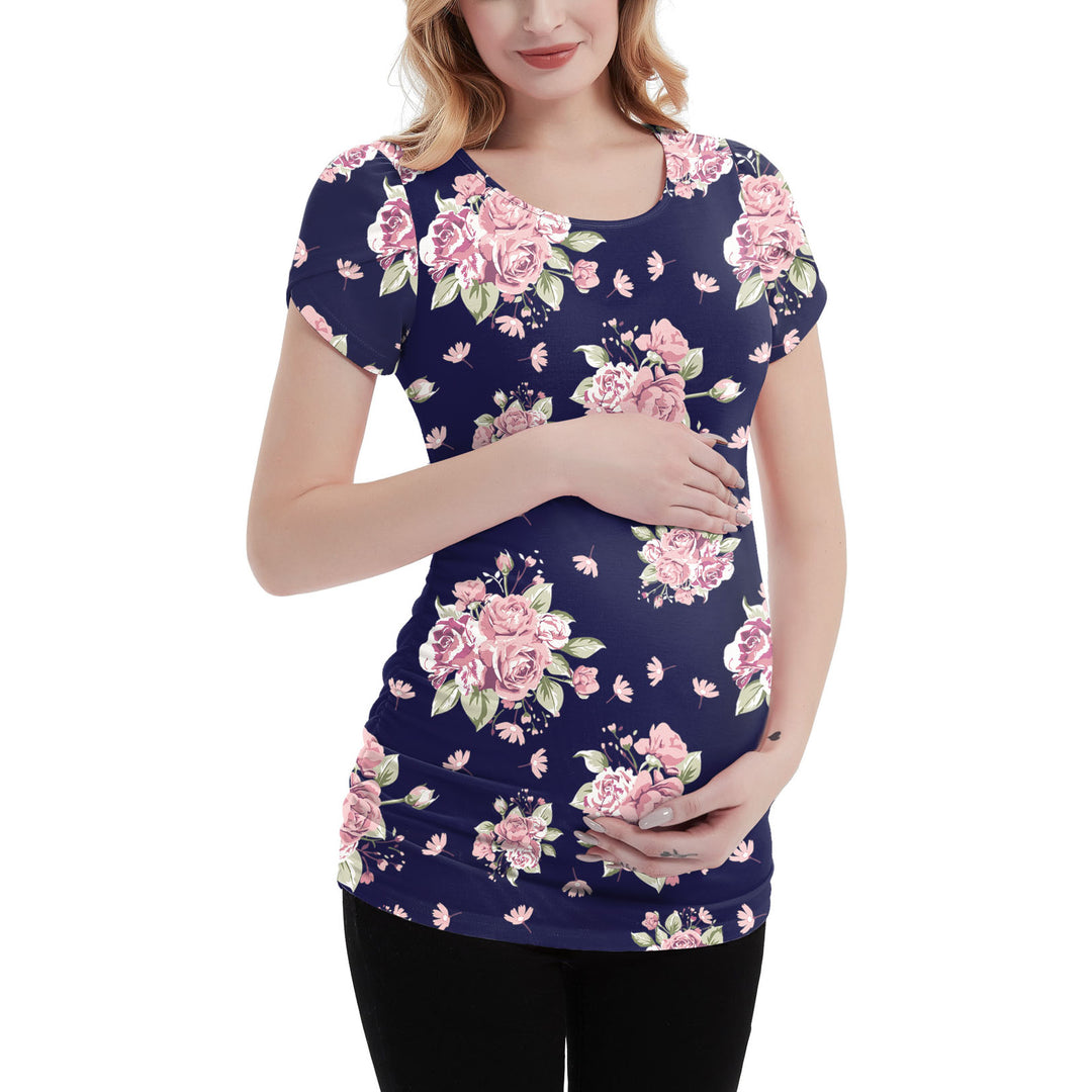 Floral Petal Maternity Sleeve Tee with Ruched Side