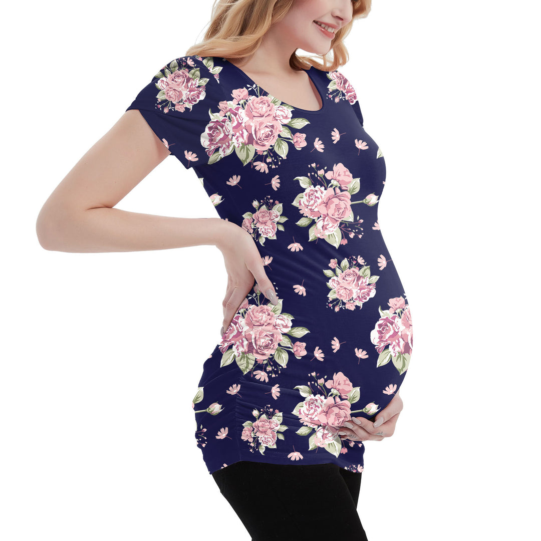 Floral Petal Maternity Sleeve Tee with Ruched Side