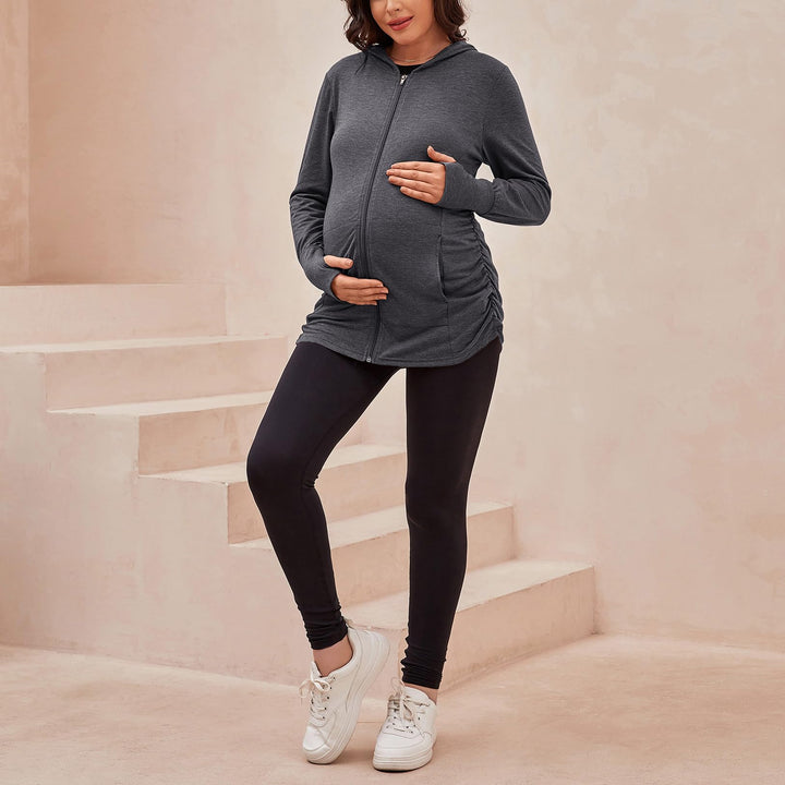 Long Sleeve Full Zip Maternity Hoodie with Pockets