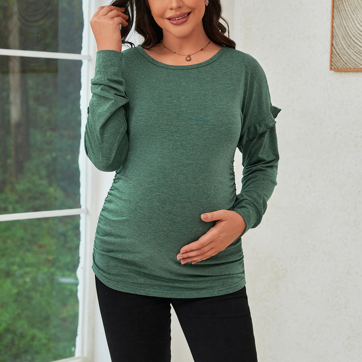 Ruffle Sleeve Design Crew Neck Pregnancy Sweatshirts