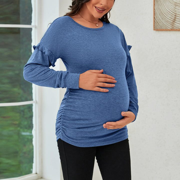Ruffle Sleeve Design Crew Neck Pregnancy Sweatshirts