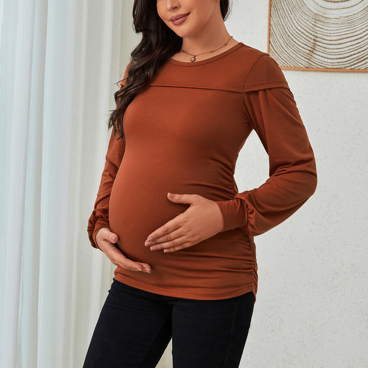 Flap Long Sleeve Side Ruched Comfy Maternity Shirts