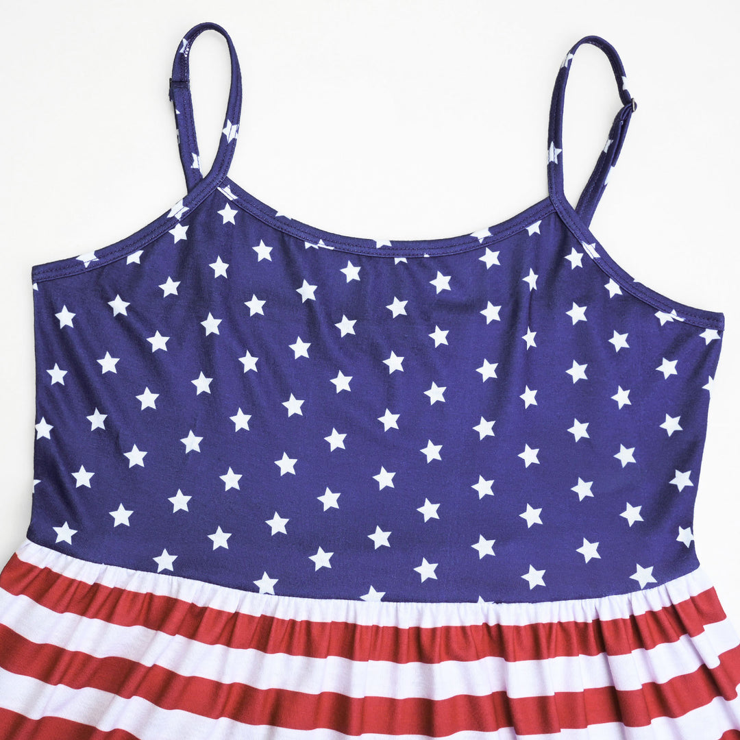 USA Flag Pattern Sleeveless Print Maternity Straps Dress