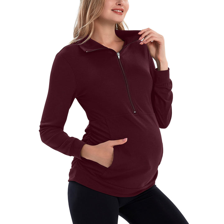 Maternity Women's Long Sleeve Shirt Half Zipper Pullover with Pockets