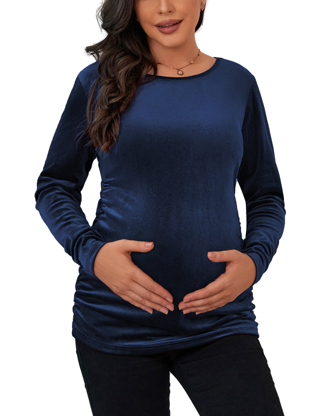 Bhome Vintage Long Sleeve Velvet Maternity Top with Ruched Sides