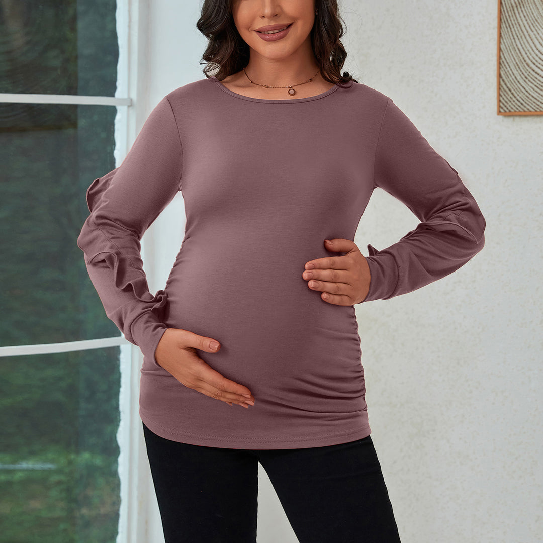 Cute Ruffle Designed Long Sleeve Maternity Shirts