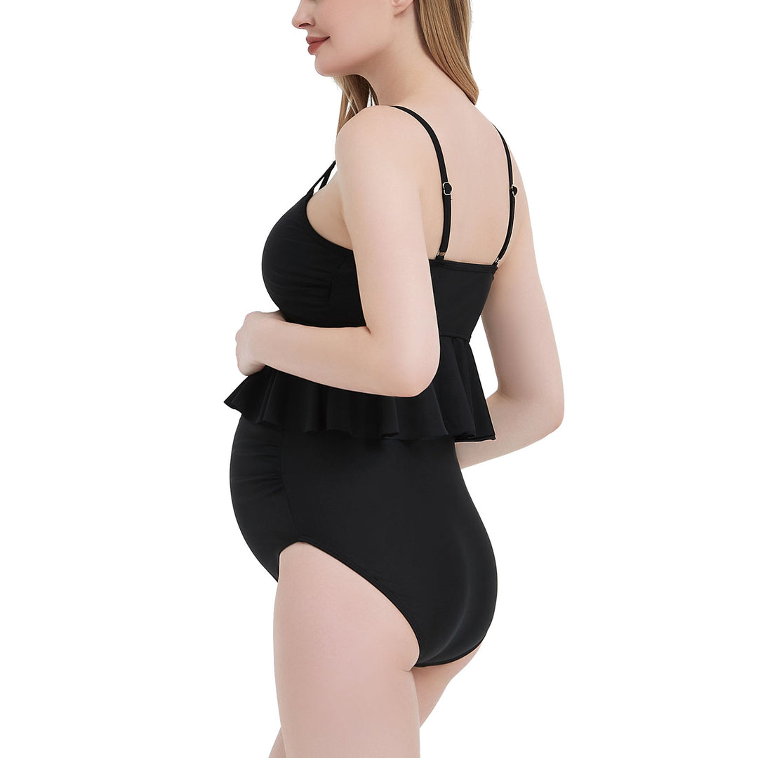 Ruffle Front Strap Design Two Piece Maternity Bathing Suit