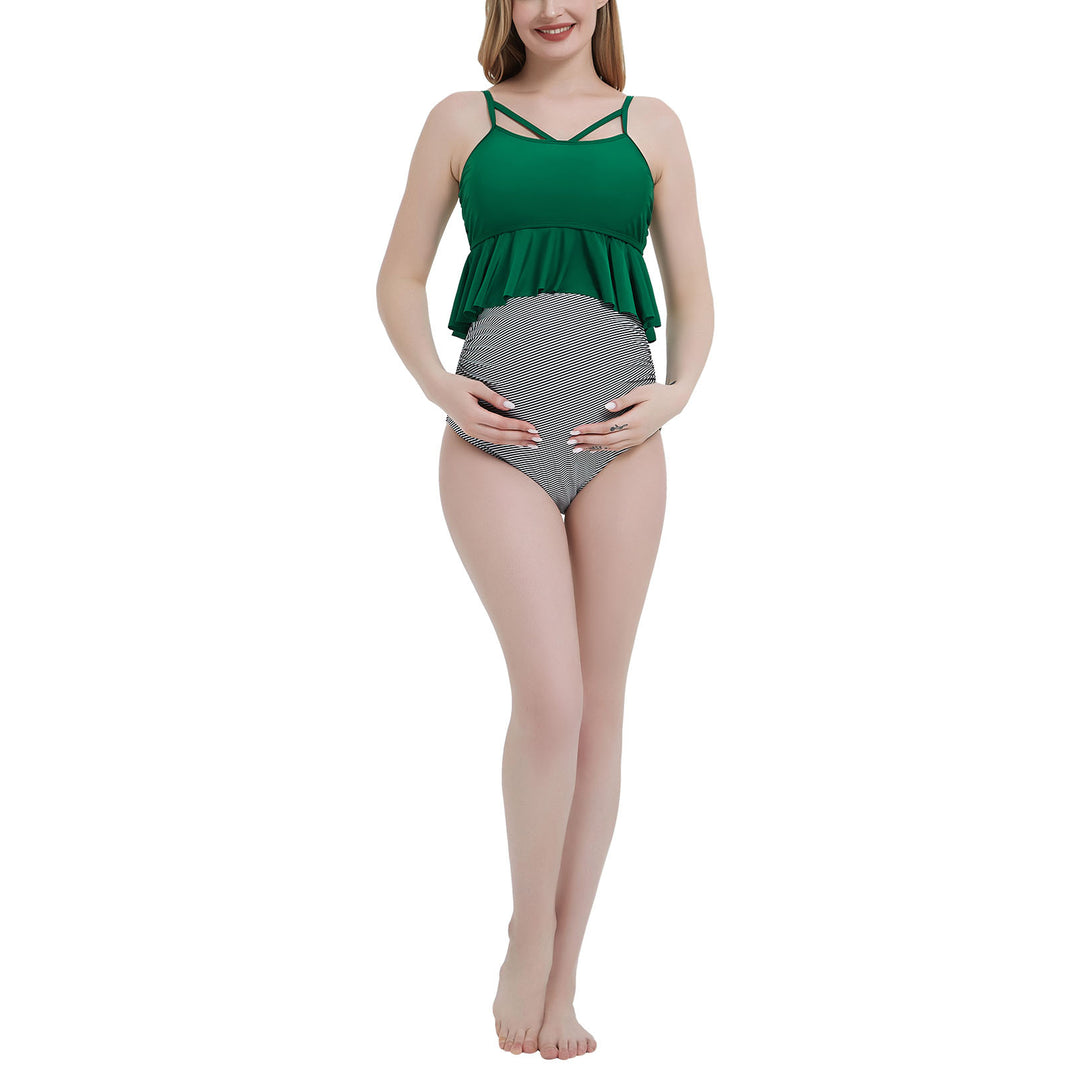 Summer Ruffle Front Strap Design Two Piece Maternity Bathing Suit
