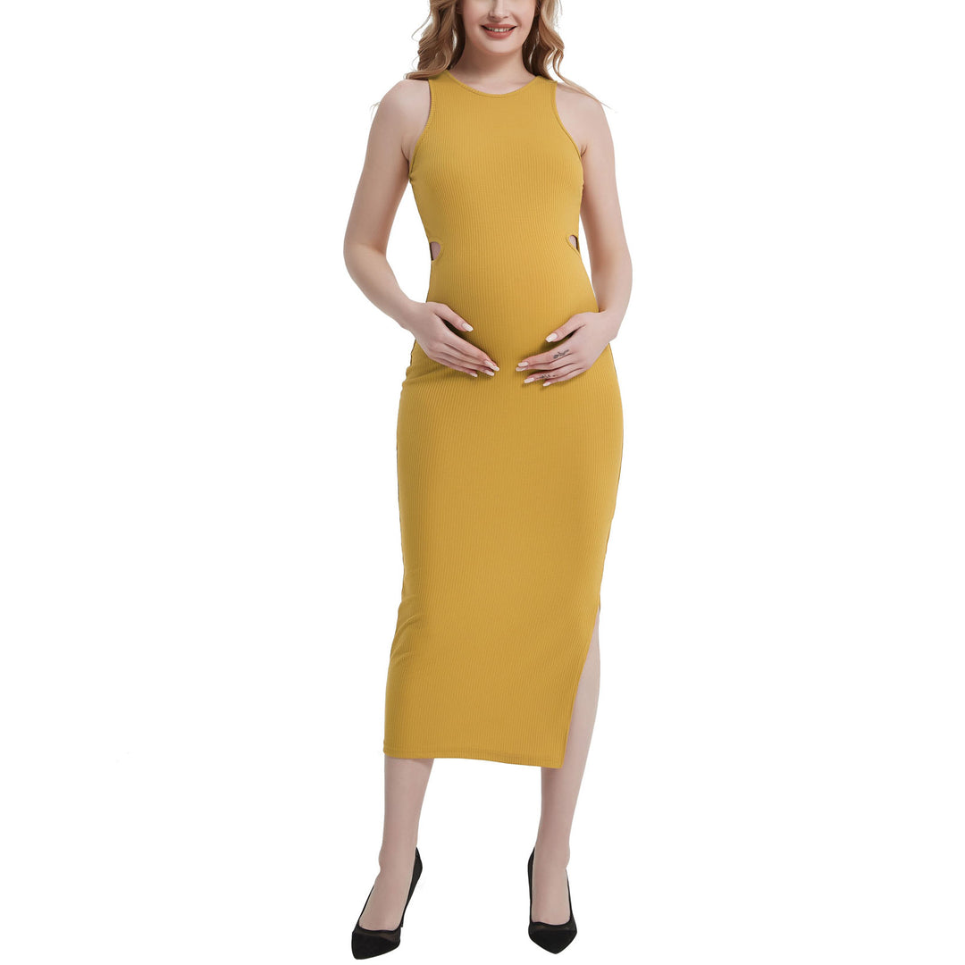 Sleeveless Crewneck Side Split Knit Dresses for Baby Shower Photoshoot