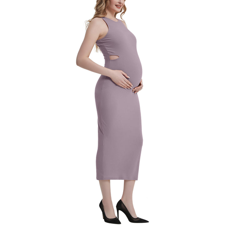 Sleeveless Crewneck Side Split Knit Dresses for Baby Shower Photoshoot