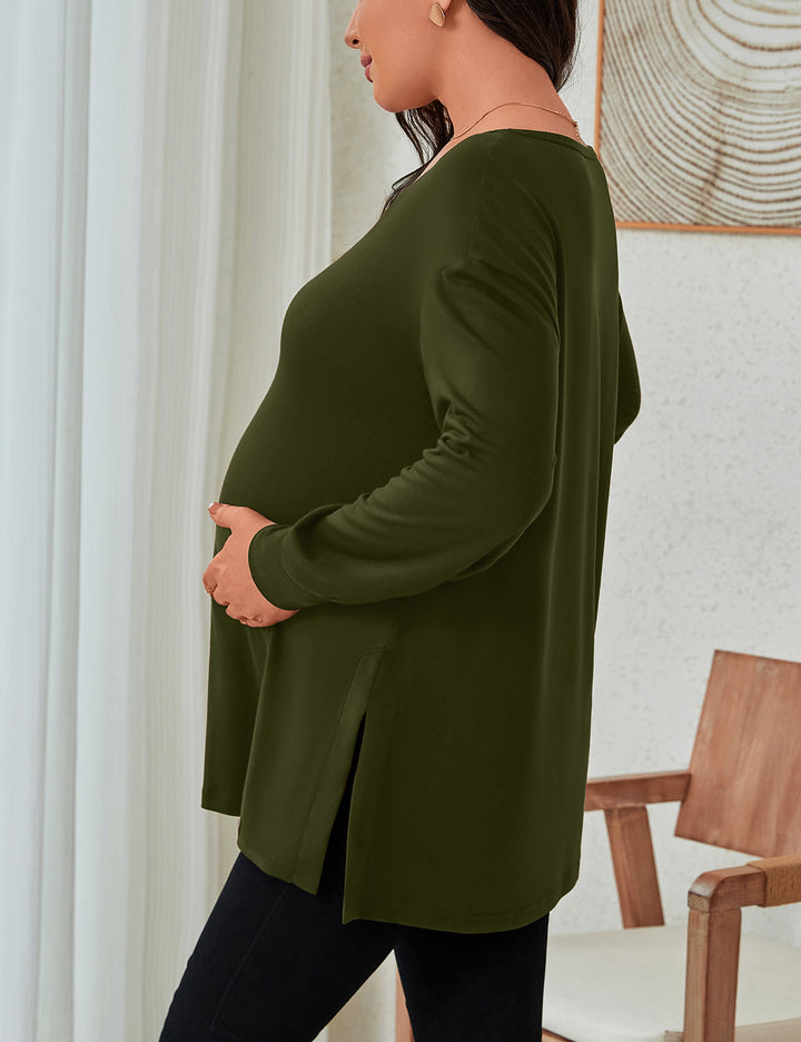 Long Sleeve Split Side Hem Loose Fit Maternity Top