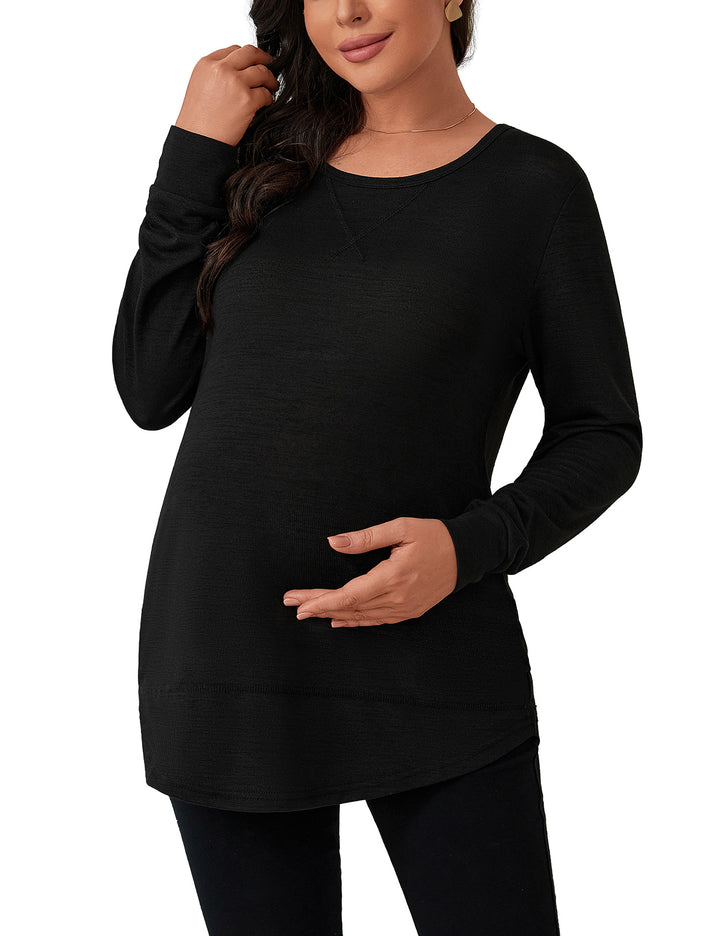 Simple Loose Long Sleeve Maternity Tunic Top