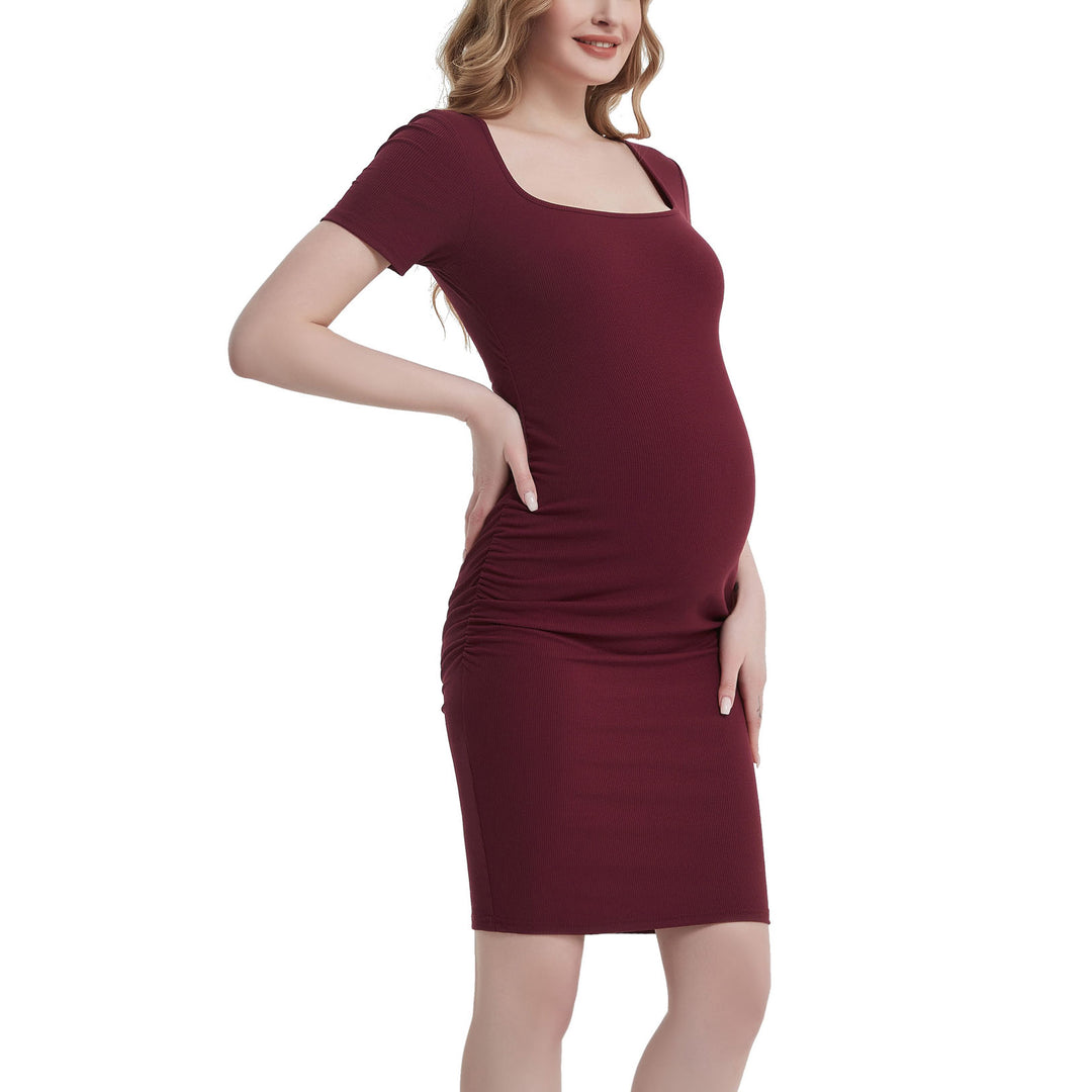 Maternity Square Neck Short Sleeve Bodycon Dress for Office Lady