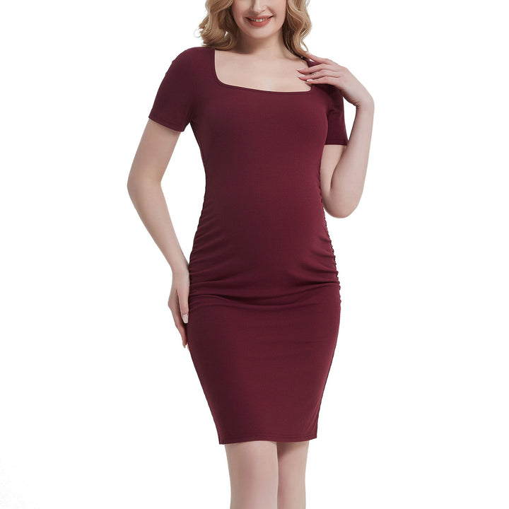 Maternity Square Neck Short Sleeve Bodycon Dress for Office Lady