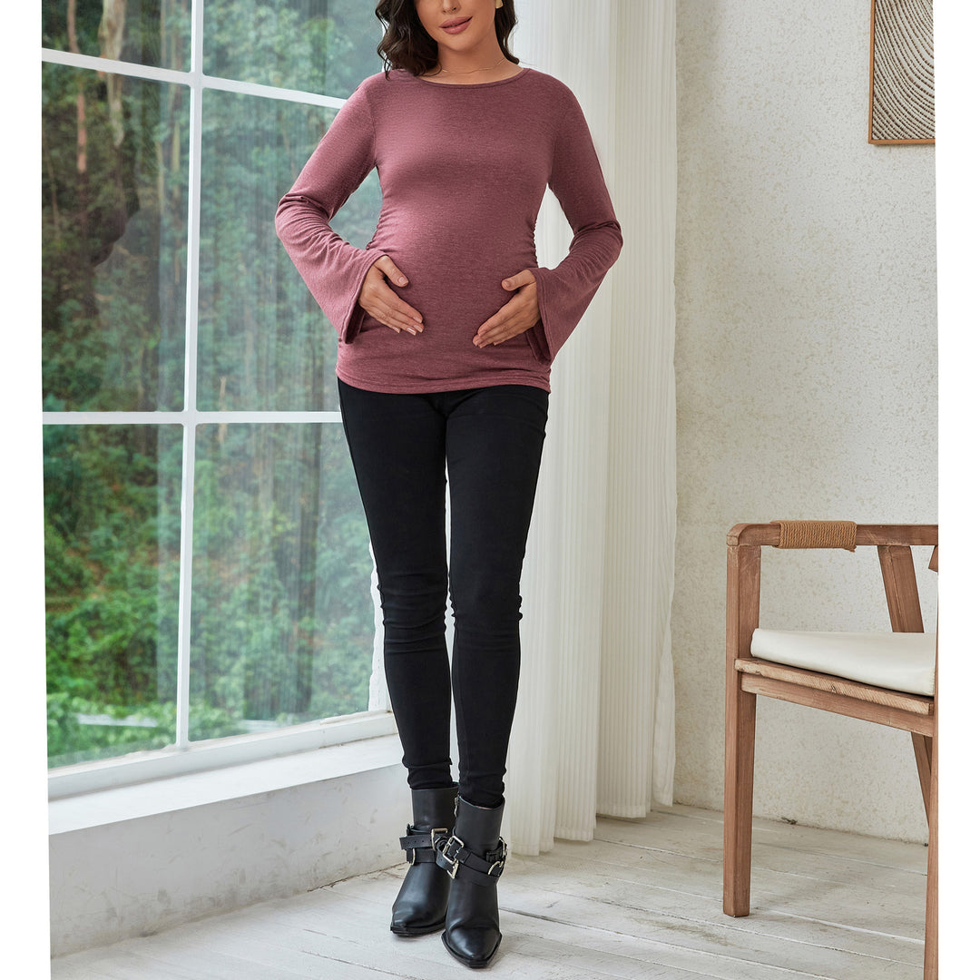 Bell Sleeve Round Neck Maternity Shirt for Daily Wear