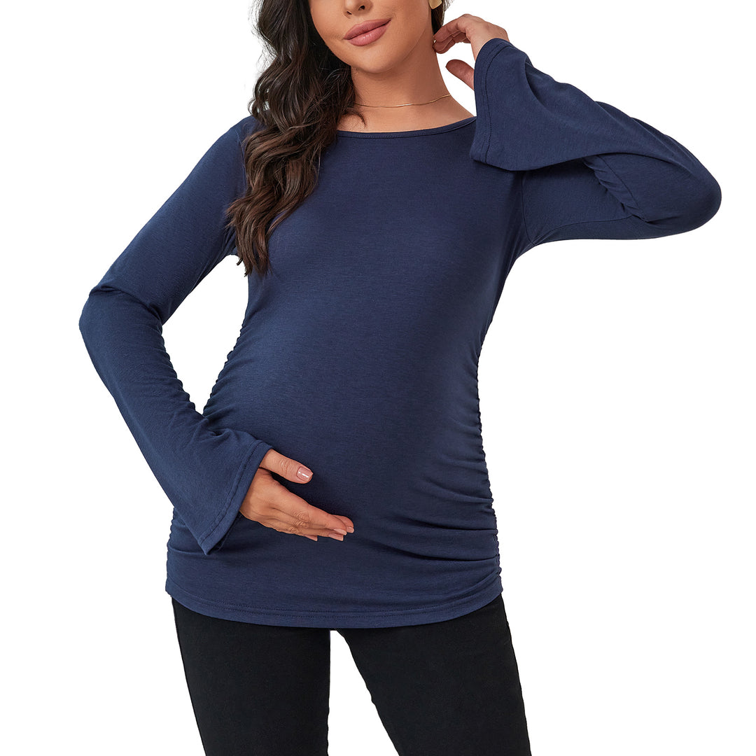 Bell Sleeve Round Neck Maternity Shirt for Daily Wear