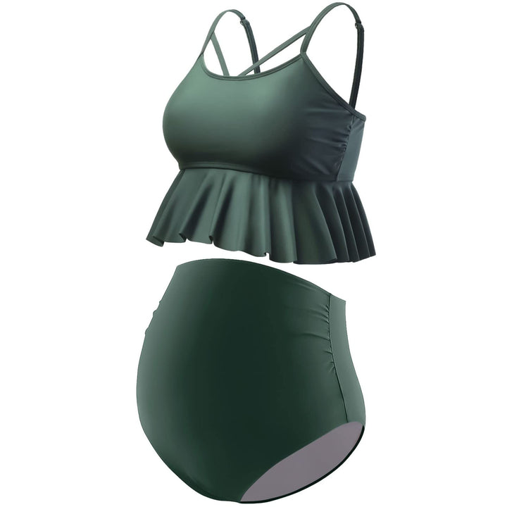 Ruffle Front Strap Design Two Piece Maternity Bathing Suit