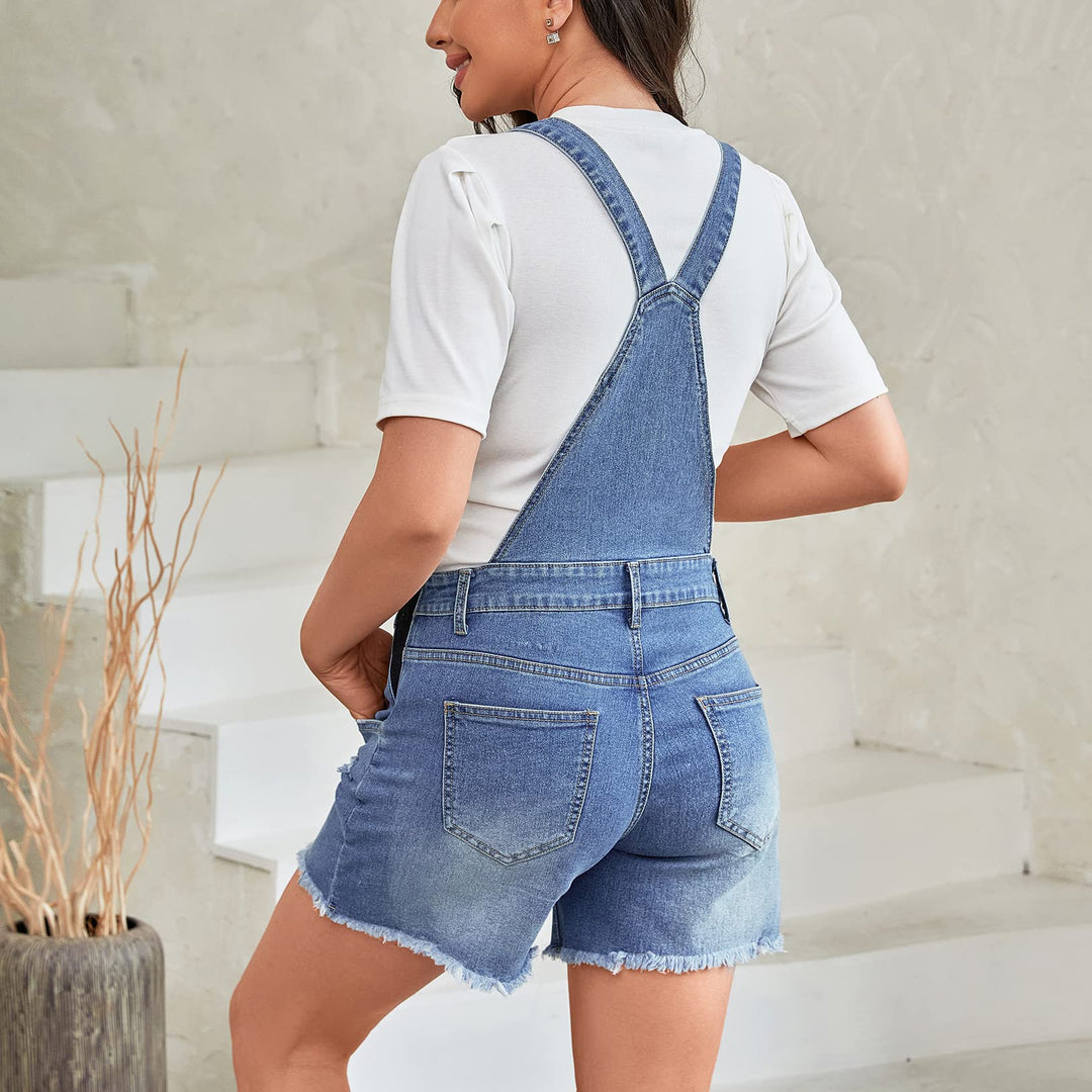 Adjustable Straps Maternity Denim Bib Overall Shorts