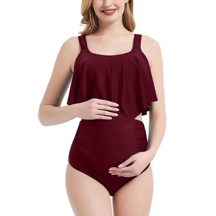 Summer Maternity Bikini Set Ruffled High Waisted Swimwear