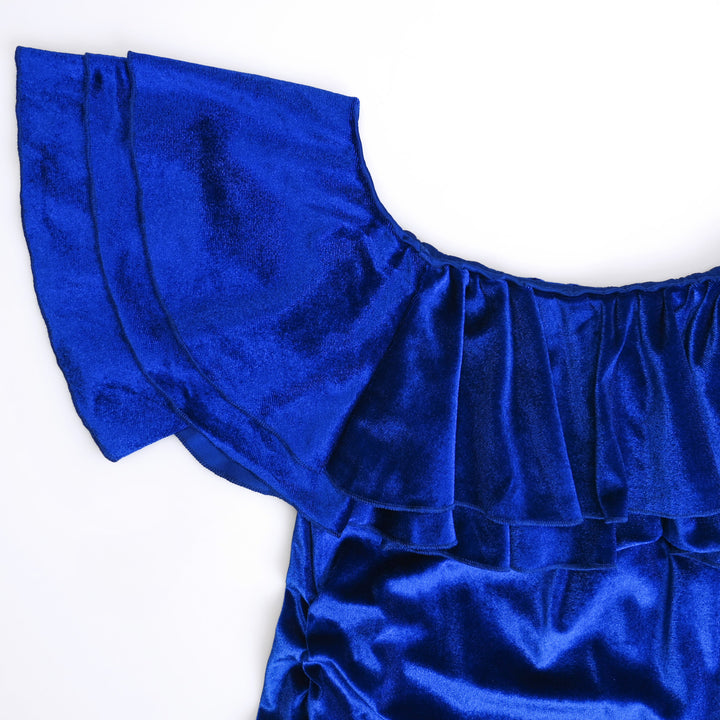 Velvet Bodycon Double Ruffles Dress for Maternity Photoshoot