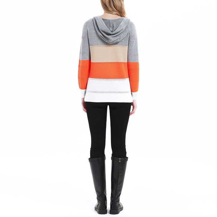 Long Sleeve Coloblock Maternity Pullover Hoodie Knit in V Neck