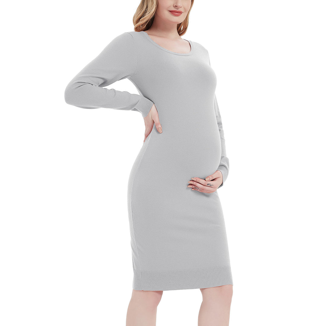 Long Sleeve Maternity Sweater Dress in Round Neck