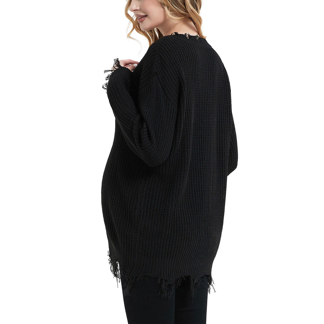 Bhome Ripped Loose V Neck Maternity Sweater Knit