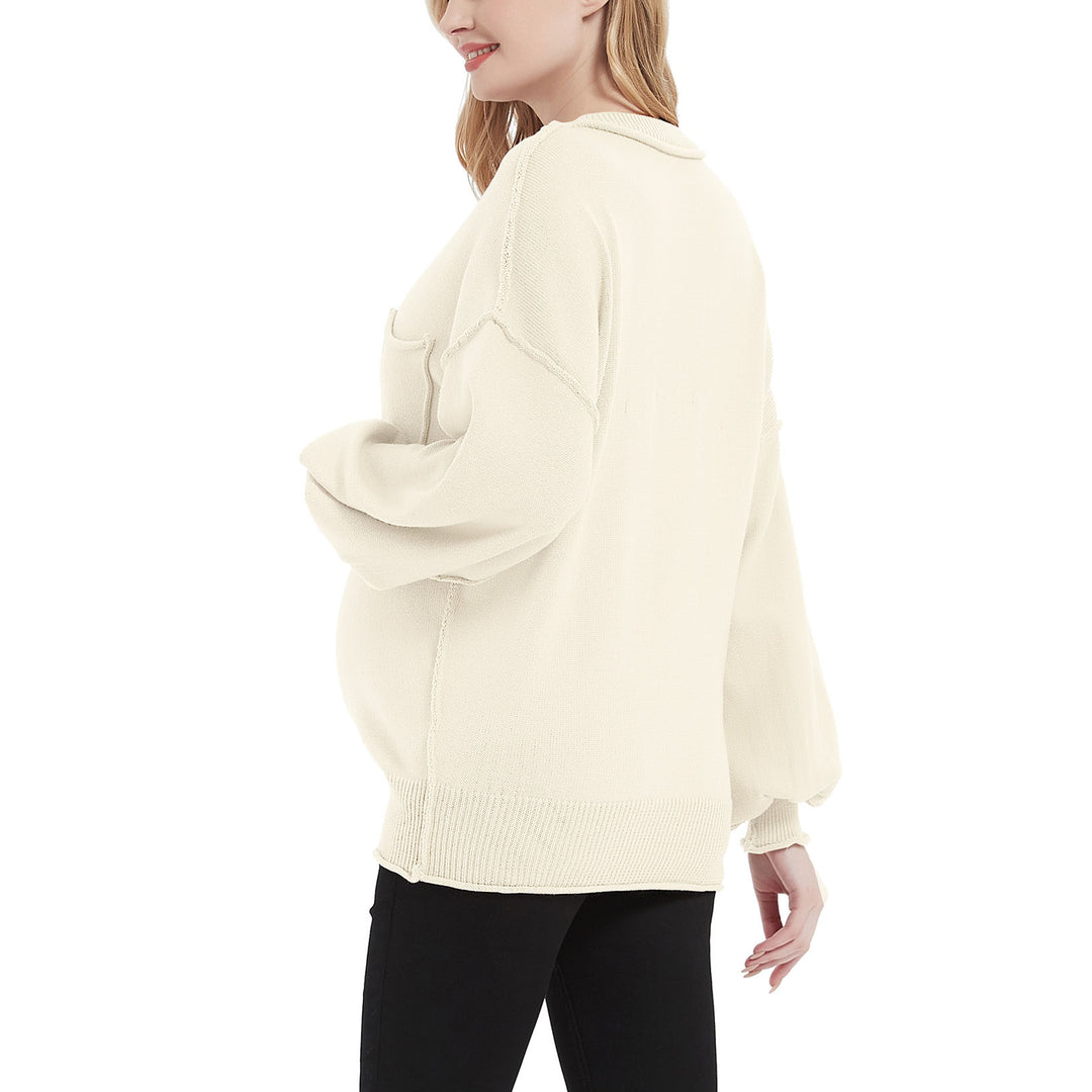 Bhome Lantern Sleeve Loose Maternity Sweater with Pocket
