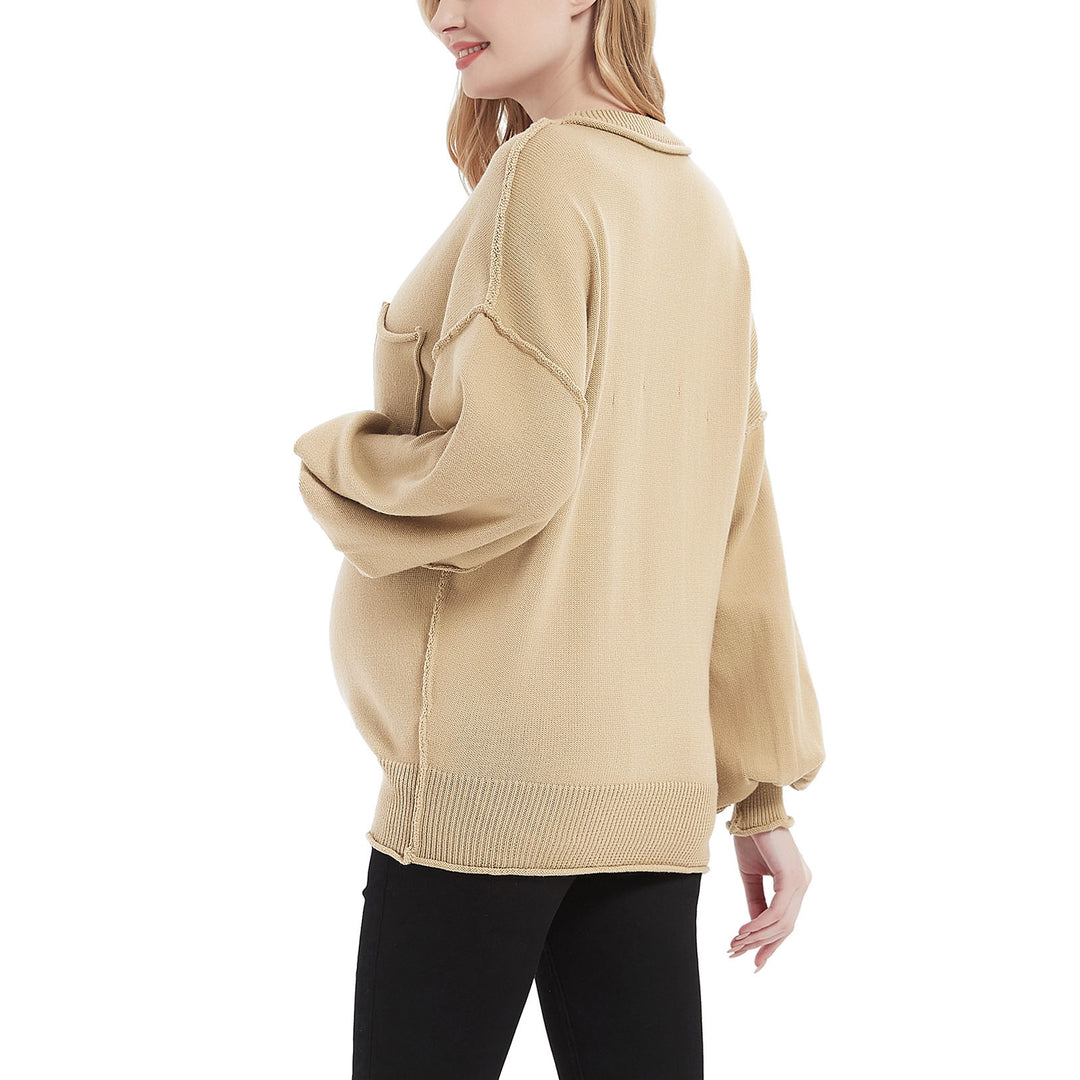 Bhome Lantern Sleeve Loose Maternity Sweater with Pocket