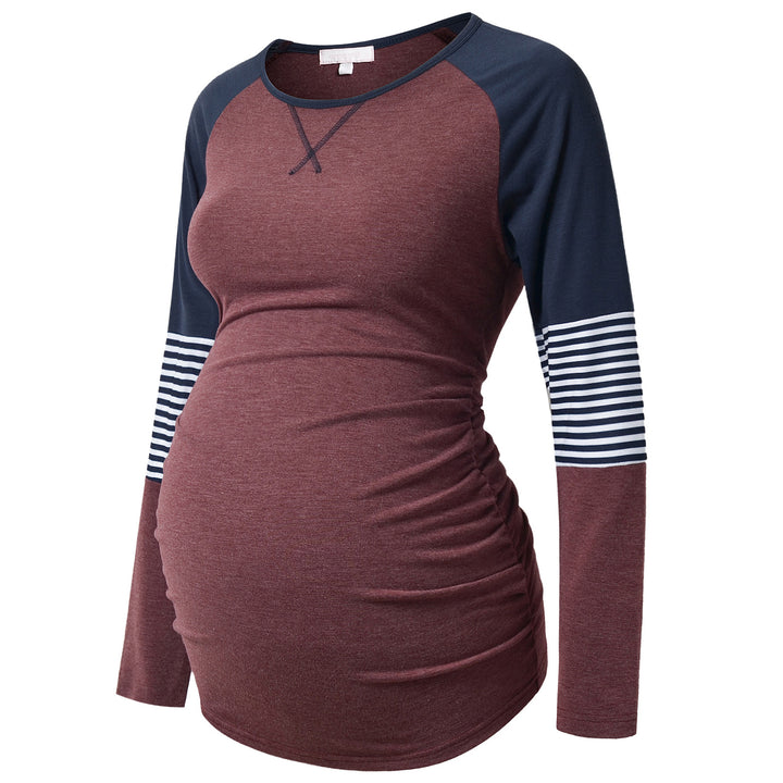 Long Sleeve Maternity T-Shirt Navy Colorblock Baseball Tee with Stripes