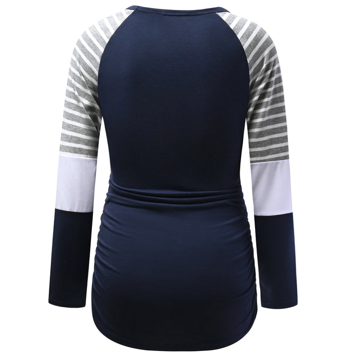 Color Block Long Sleeve Maternity Top with Striped Pattern