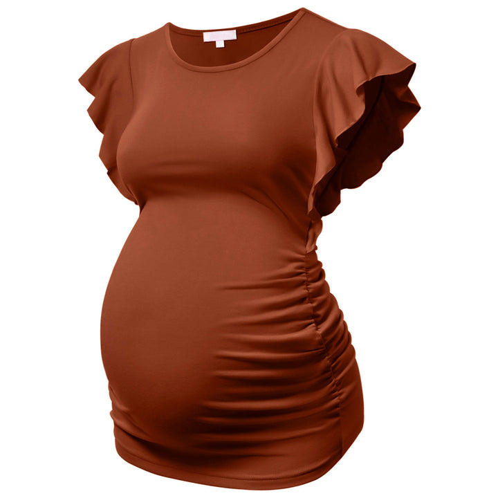Maternity Ruffle Shorts Sleeve T-shirt in Side Ruched Design
