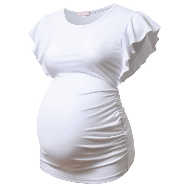 Ruffle Sleeve Maternity Tops in Ruched Sides