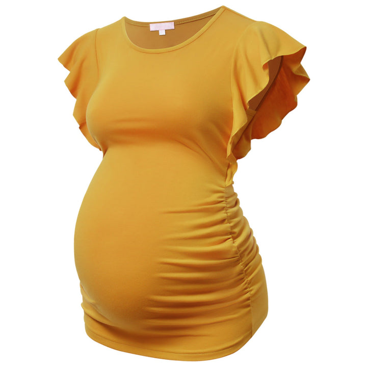 Ruffle Sleeve Maternity Tops in Ruched Sides