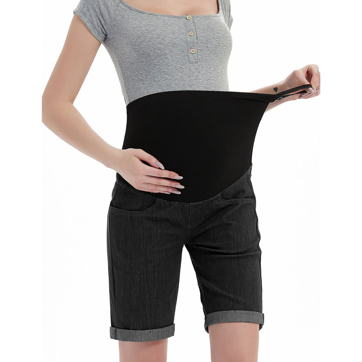 Maternity Full Panel Denim Jean Shorts Over The Belly in Casual Style