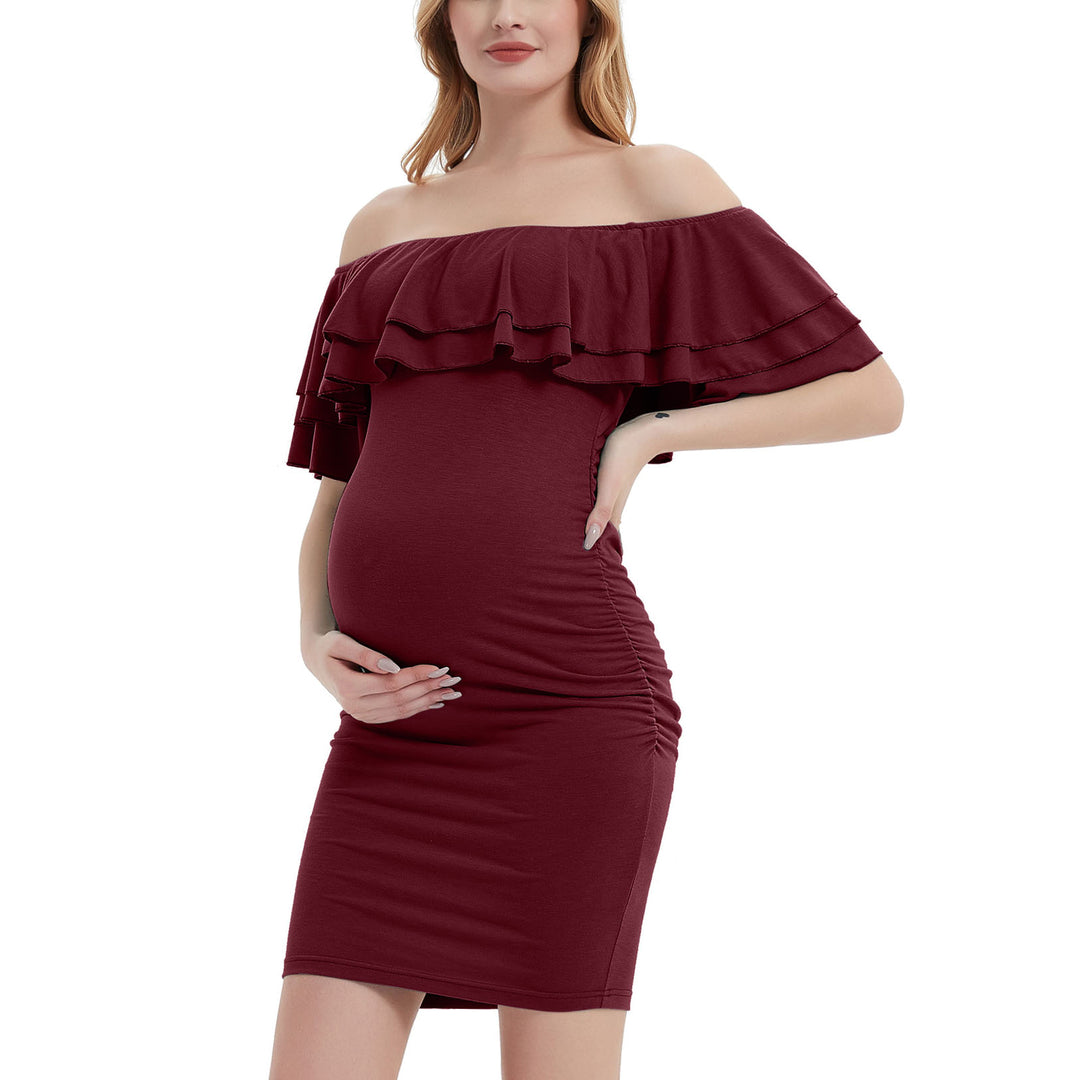 Bodycon Double Ruffles Maternity Dress for Photoshoot