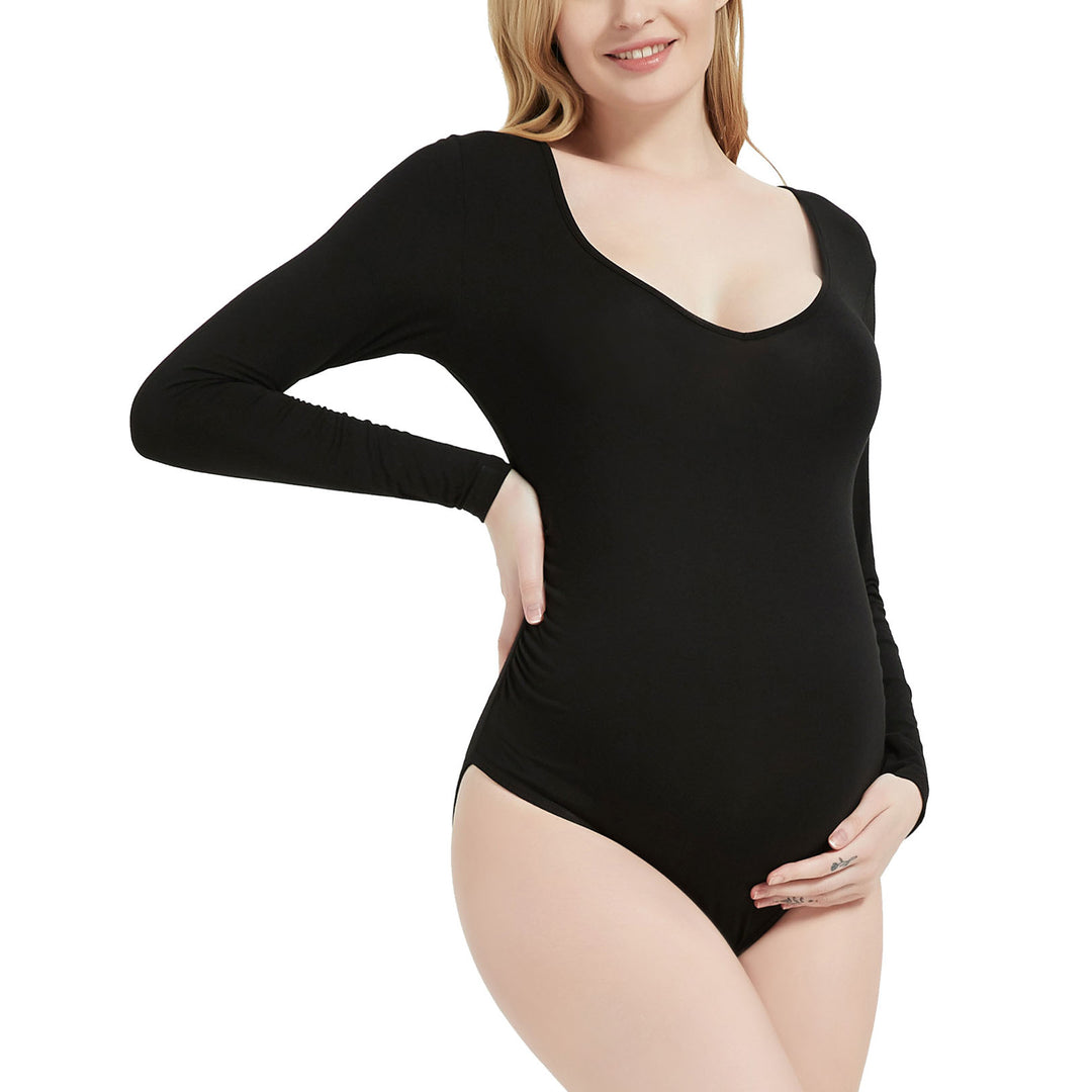 Deep V Neck Long Sleeve Maternity Bodysuit for Photoshoot