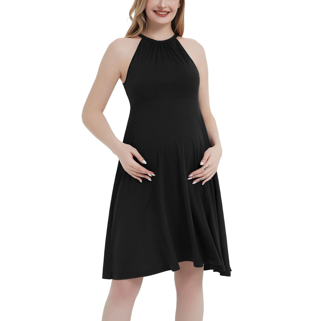 Sleeveless Halter Neck Maternity Dress in Knee Length